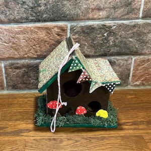 Bird house wood painted decoupaged bird nesting box garden bird box rustic shabby chic country style bird house perfect gardener gift
