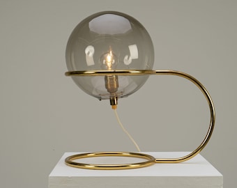 Vintage Mid-Century Modern Table Lamp, Brass and Glass, 1960s, 1970s