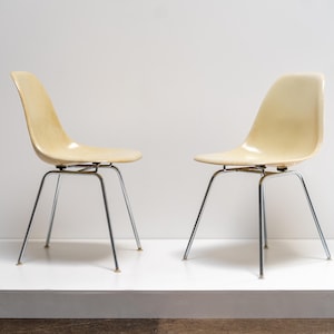 Set of Two Beige Fiberglass Side Chairs by Charles & Ray Eames for Herman Miller, 1960s