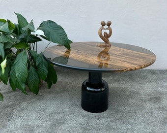 Coffee table in plane tree wood and black glossy leg