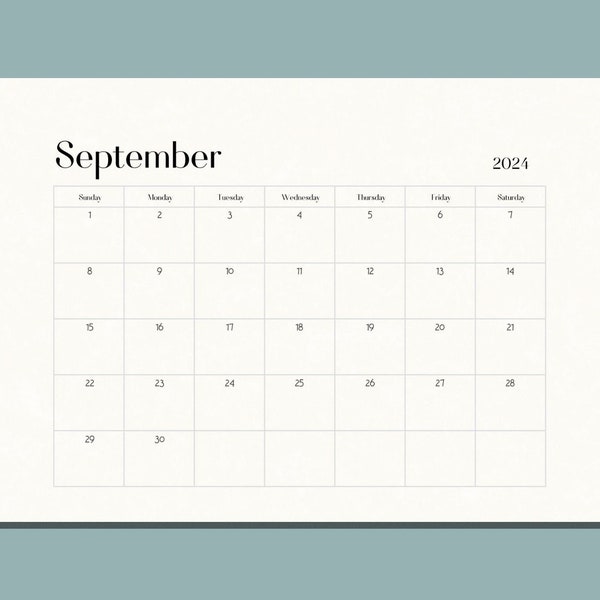 Calendrier de septembre 2024 imprimable Calendrier de septembre 2024 modifiable | Calendrier minimaliste Calendrier 2024 à imprimer | Agenda mensuel