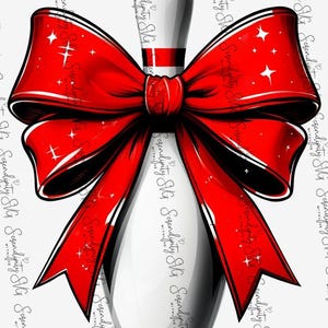 Decorative Red Sparkling Bow On White Bowling Pin SVG PNG JPG Team Design Files