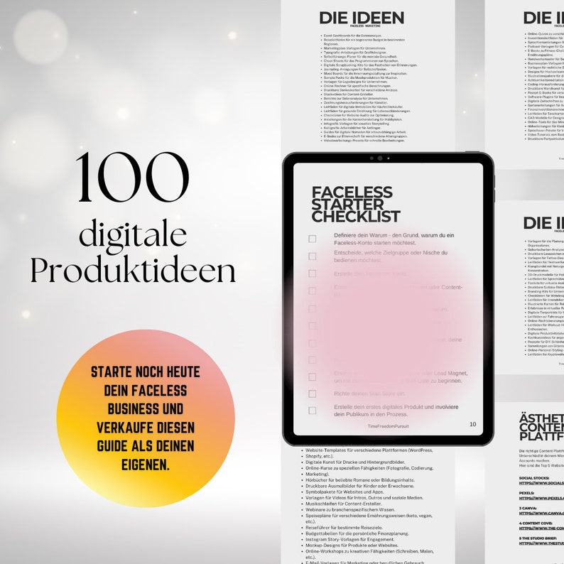 100 digital product ideas German with resale rights, Faceless Digital Marketing Beginner Guide, INSTAGRAM Marketing Checklist, image 3