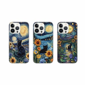Van gogh Phone Case Cat meme Cover for iPhone 16 15 14 13 12 Pro Xs Samsung S24 S23 S22 FE A25 A15 Pixel 9 8A 7