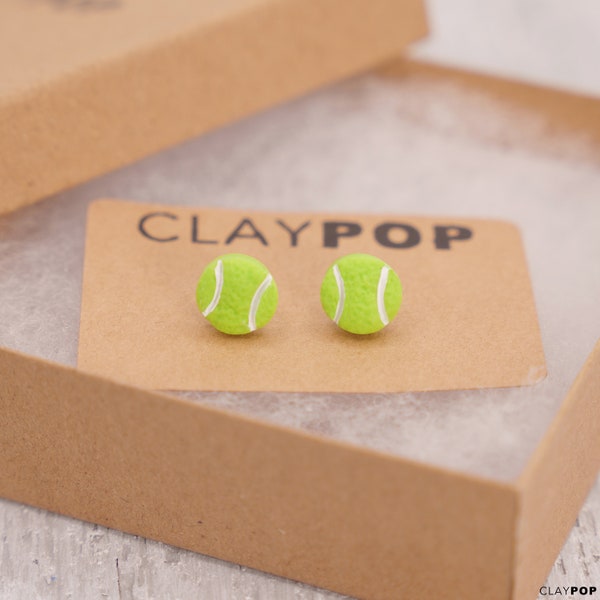 Tennis Stud Earrings, Sports, Polymer Clay, NickelFree, Hypoallergenic, Gift For Her, Mix & Match, Discount Jewelry, School Spirit, Handmade