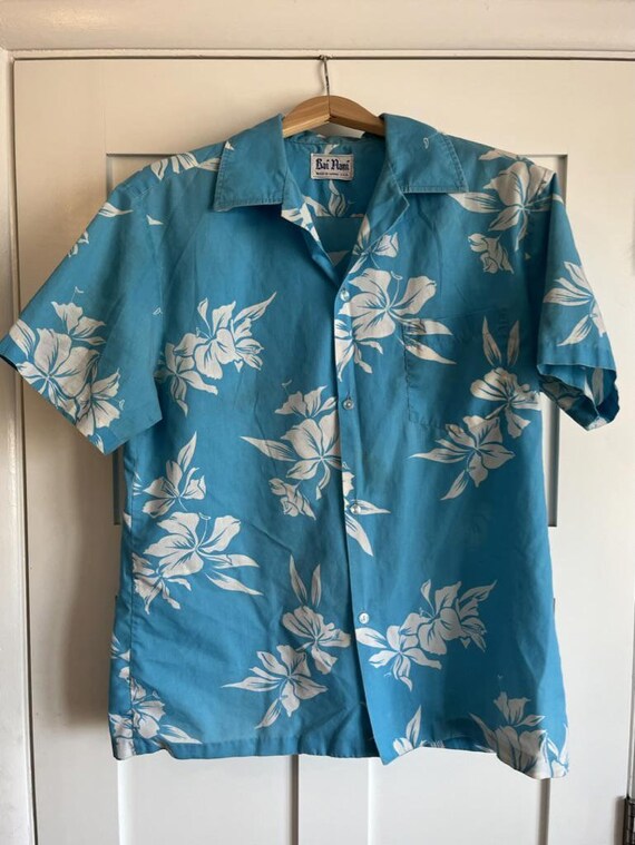 RAI NANI Vintage Hawaiian Floral Blue White Mens … - image 1