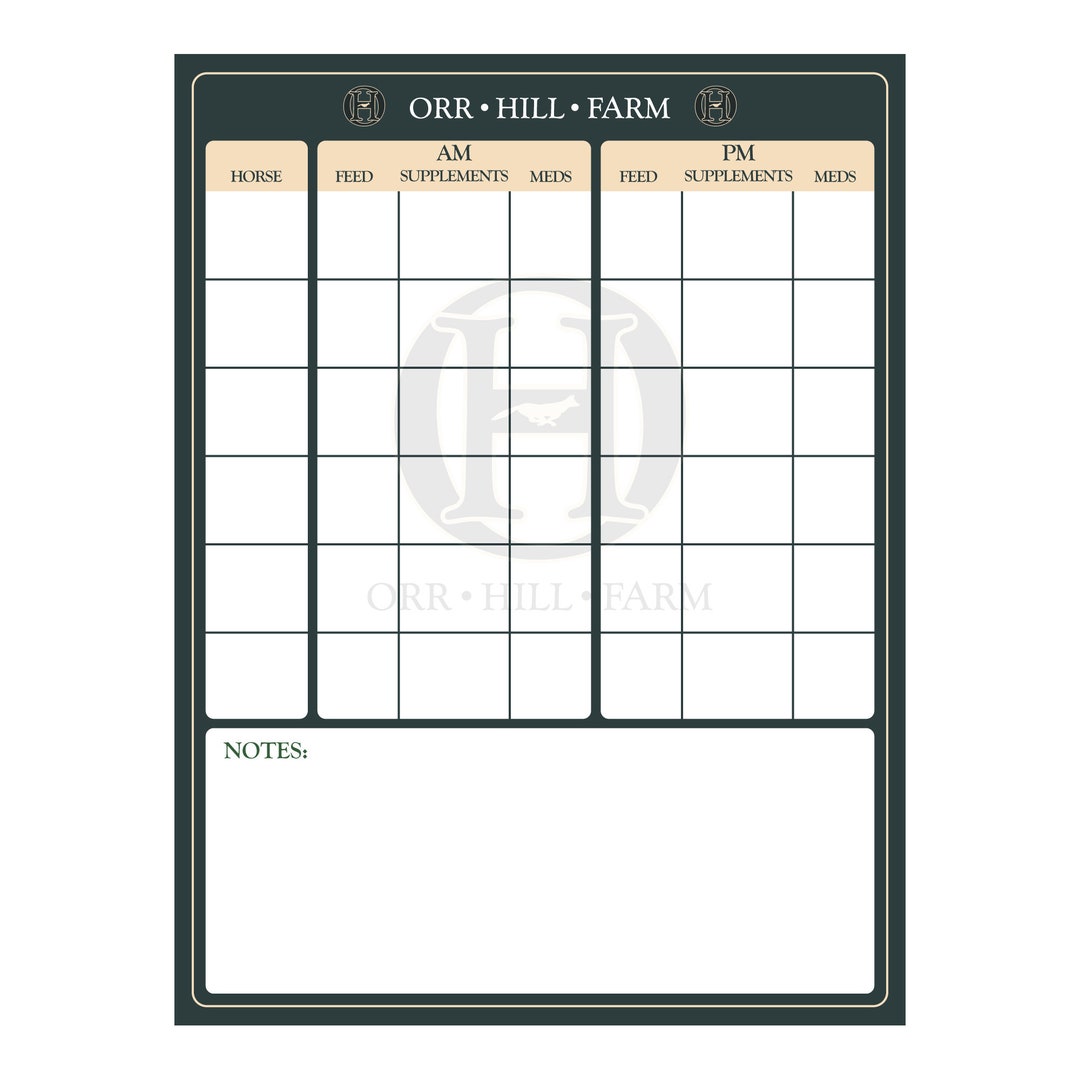 18x24 Dry Erase Feed Chart. Custom to Your Barn Etsy