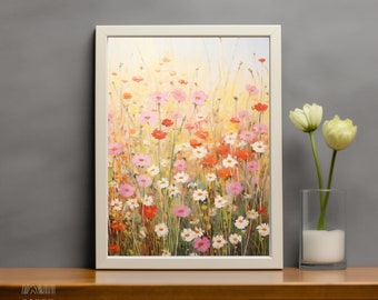 Fresh Wild Flowers Field, Digital Print, Instant Download Printable Wall Art, Modern Minimalistic Poster Impressionism