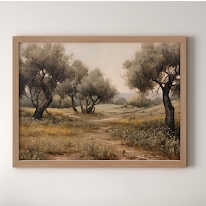 Printable Vintage Olive Tree Grove Countryside Cottage Core Décor Oil Painting Rustic Field Landscape Art Print Italy Vintage Wall Art