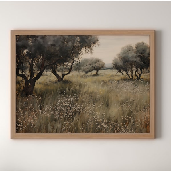 Printable Vintage Olive Tree Grove Countryside Cottage Core Décor Oil Painting Rustic Field Landscape Art Print Italy Vintage Wall Art