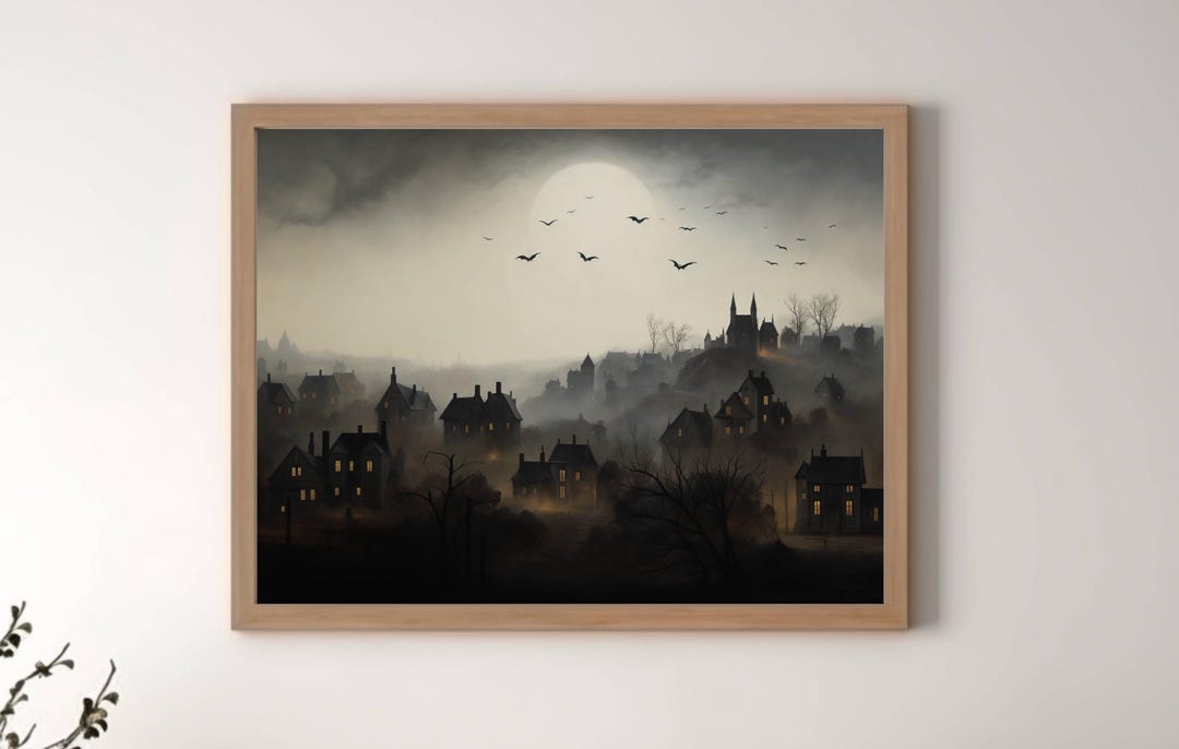 Spooky Printable Halloween Art, Dark Academia Decor, Halloween Village ...