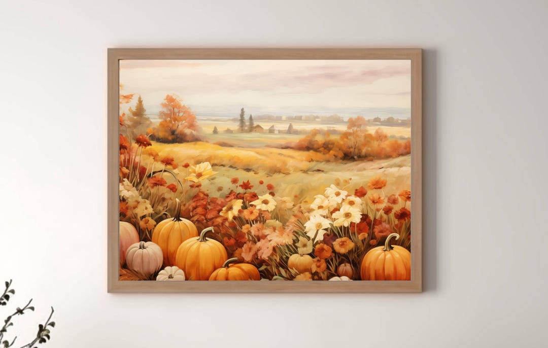 Printable Autumn Landscape Oil Painting, Rustic Field Art Print Autumn ...
