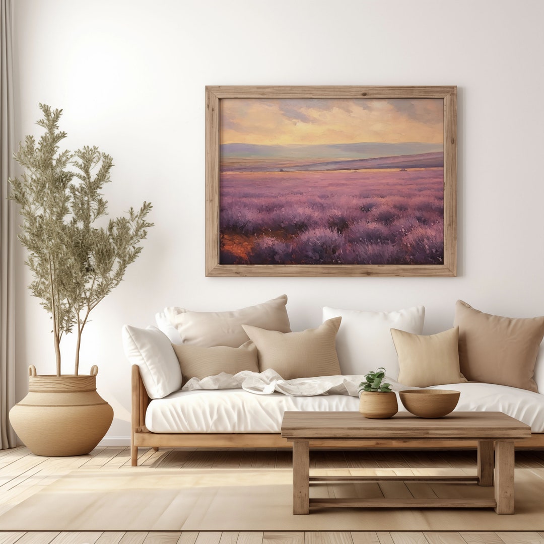 Printable Art Lavender Field Farm Cottage Core Décor Oil Painting Field