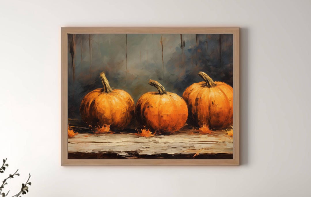 Printable Cozy Pumpkin Still Life Oil Painting Vintage Art Moody Rustic ...