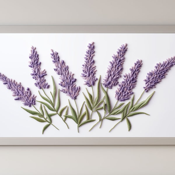 Frame TV Art Lavender Cross Stitch Floral Embroidery Textured Art Digital Download Flowers Spring Instant Download