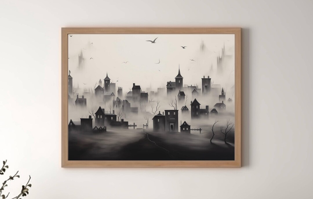 Spooky Printable Halloween Art, Dark Academia Decor, Halloween Village ...