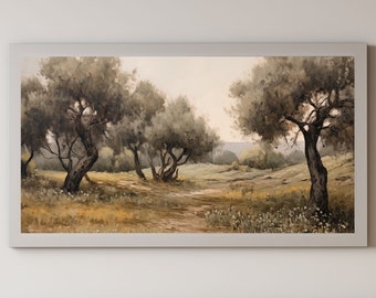 Samsung Frame TV Art Vintage Olive Tree Grove Campagna Cottage Core Décor Pittura a olio Rustico Campo Paesaggio Italia Download digitale