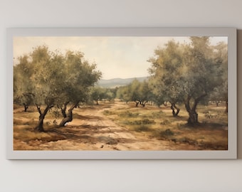 Samsung Frame TV Art Vintage Ulivo Campagna Cottage Core Décor Pittura a olio Rustico Campo Paesaggio Italia Download digitale Art