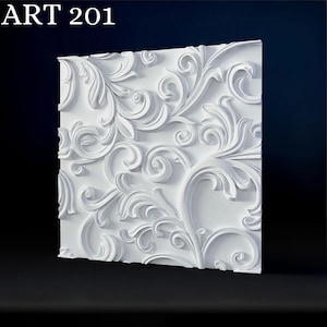 May include: White 3D wall panel with a decorative floral pattern. The panel is made of a textured material and has a raised design.