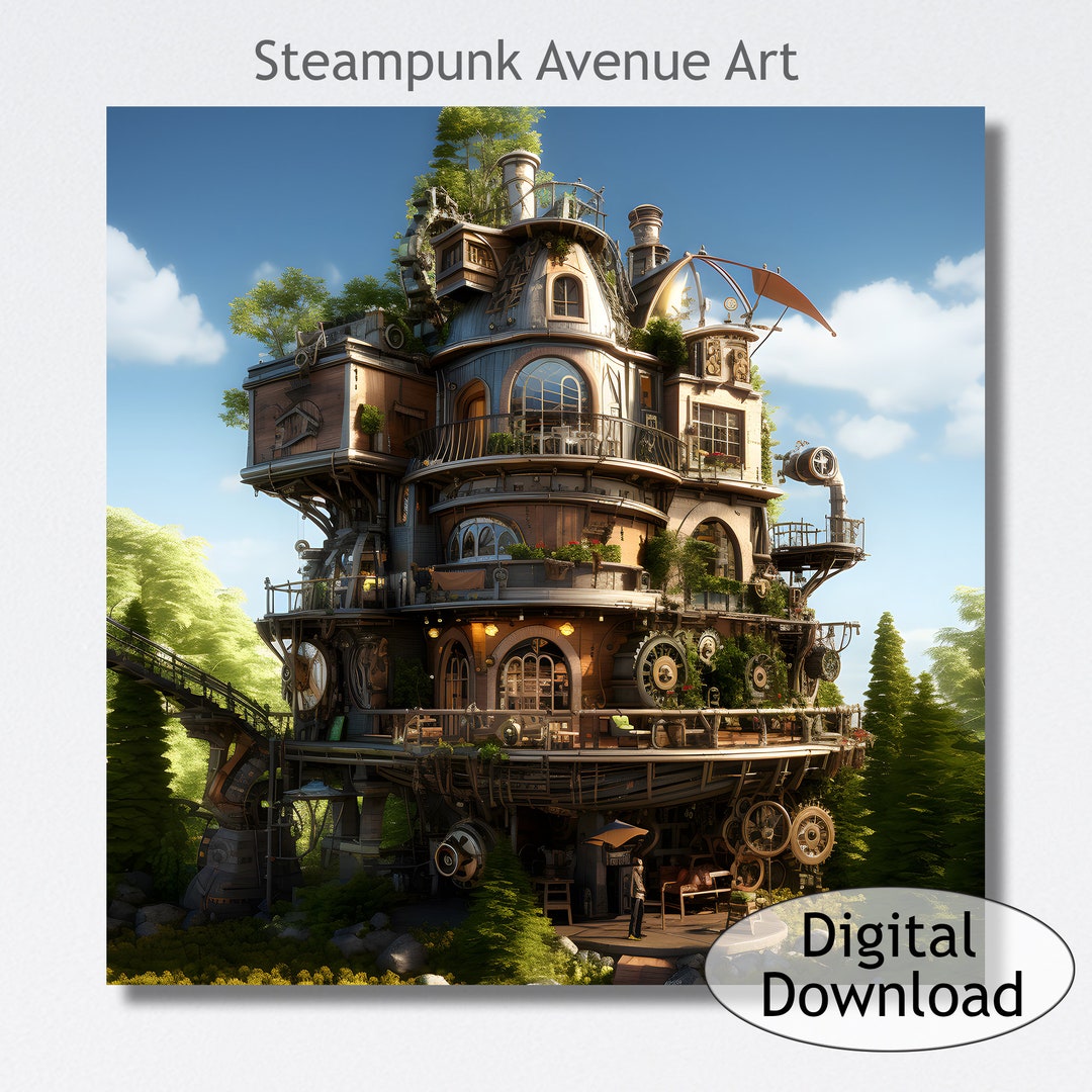 STEAMPUNK HOUSE Exterior, Printable Wall Art, Colorful Wall Art ...