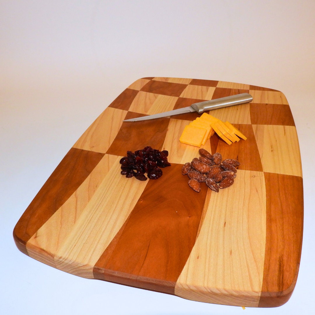 Drunken Cutting Board Wavy Cut Cherry and Maple Solid Wood Charcuterie Etsy