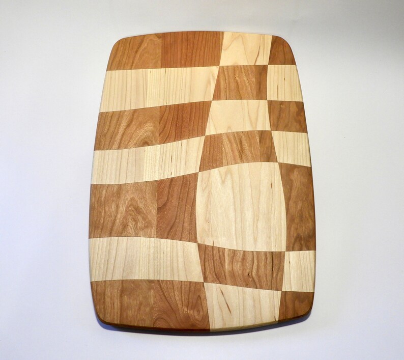 Drunken Cutting Board Wavy Cut Cherry and Maple Solid Wood Charcuterie Etsy