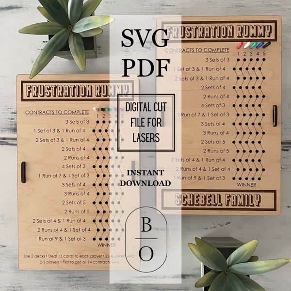 Fichier numérique SVG rami frustration, fichier découpé au laser, jeu de société rami SVG, fichiers laser Glowforge, jeux, fichier de découpe numérique pour Laser Maker PDF