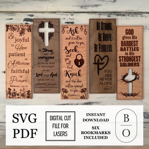 Marque-pages bibliques 6 fichiers numériques SVG, fichier découpé au laser signets chrétiens versets de la Bible, fichiers laser Glowforge fichier numérique découpé au laser Maker PDF