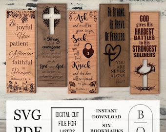 Bible Bookmarks 6 SVG Digital Files, Laser Cut File Christian Bookmarks Bible Verses, Glowforge Laser Files Digital Cut File Laser Maker PDF
