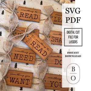 Digitaal SVG-bestand - Christmas Something-cadeaukaartjes - personalisatieoptie - iets om te lezen, dragen, willen, nodig hebben, doen, leren, delen, jij