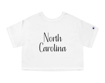 North Carolina Champion Women Cropped T-Shirt | Home State Crop Top | Crew Neck | State Name Crop Shirt | 100% Cotton Crop Tee | Cute Crop