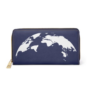 Dónde ir a continuación / Cartera azul marino / / Cartera de viaje / Wanderlust / Inspiración de viaje / Cartera de cuero sintético / Cartera de mapa del mundo / Avión