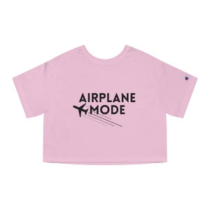 Airplane Mode Tee Travel Crop Top Crew Neck Trip Mode Crop Shirt 100% Cotton Crop Tee Cute Crop Tshirt Champion Women Cropped T-Shirt