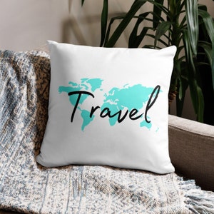 Mapa del mundo de viajes Funda de almohada de 18 x 18 pulgadas / Decoración inspiradora del hogar / El aire libre / Pasión por los viajes / Regalo de viajes de aventura / Gráfico de mapas