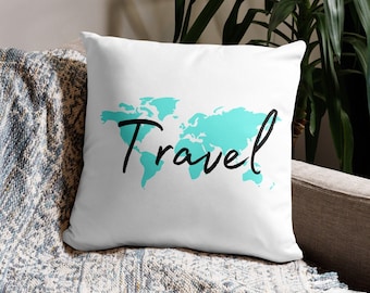 Reiswereldkaart kussensloop 18 x 18 inch | Inspirerende woondecoratie | Het buitenleven | Reislust | Avontuurlijk reiscadeau | Kaartafbeelding