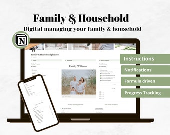 Familie- en huishoudplannersjabloon Notion, Ultimate Home Organizer, Home Management, Finance tracker, Schoonmaakschema's, Maaltijdplanning