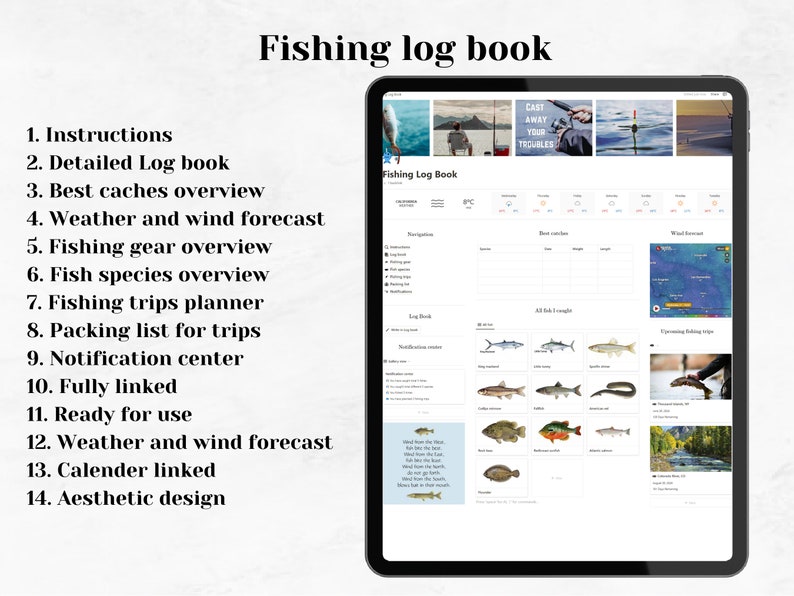 Digital Fishing Logbook Notion Template - Catch Log & Trip Planner ...