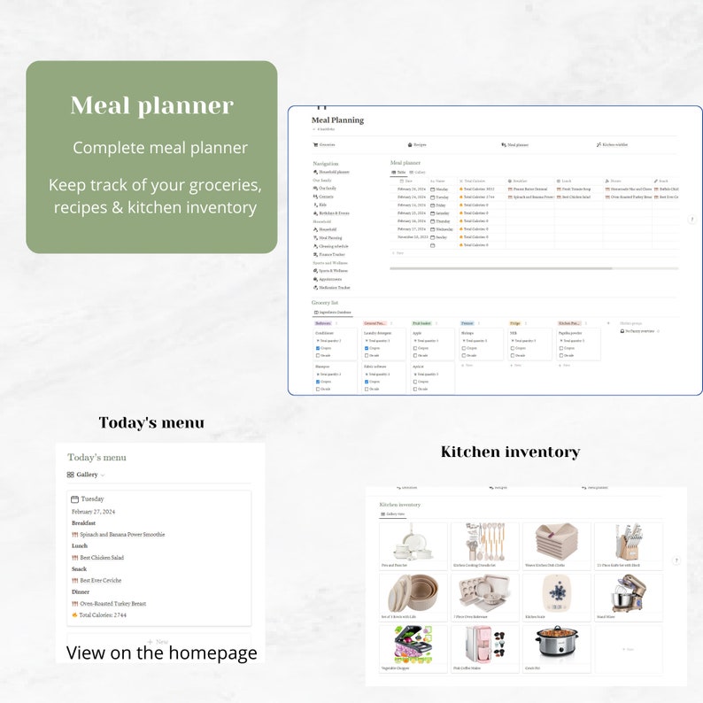 Family & Household planner template Notion, Home Management, Finance tracker, Cleaning schedules, Meal planning, Ultimate Family Organizer, Kitchen inventory, Family meal planner, Family recipe book,