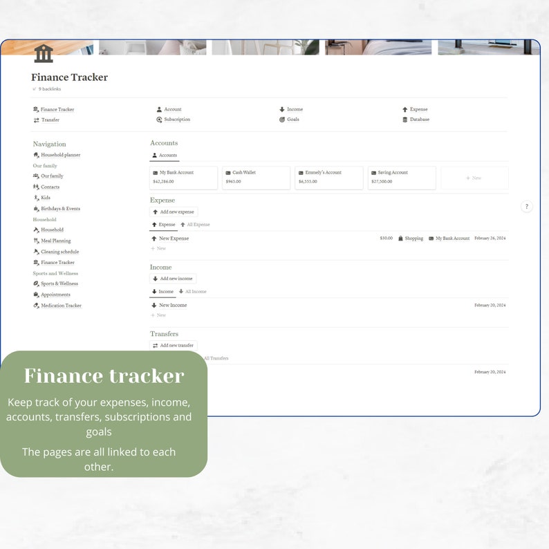 Family & Household planner template Notion, Home Management, Finance tracker, Cleaning schedules, Meal planning, Ultimate Family Organizer, home organization,  family planner, household planner, cleaning checklists,  finance tracker,