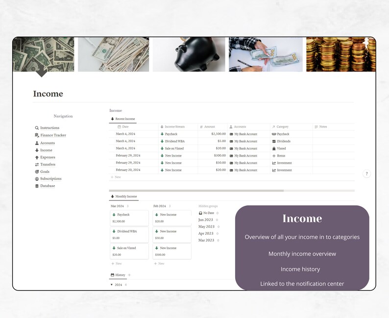 Finance Tracker Notion Template - Digital Budget & Expense Planner ...