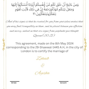 A4 / Certificado Nikkah de lujo / A3 Nikkah Nama / Papeles Nikkah / Matrimonio musulmán / Contrato de matrimonio / Personalizado / Personalizado / Islámico