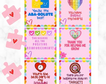 Therapist Valentine & Thank You Cards. Printable Tags for Special Ed Teachers, RBT, ABA behavior Therapists, Autism, Instant Download