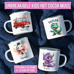 Personalized Kids Enamel Mug | 12oz Kids Hot Cocoa Cup | Custom Name Gift