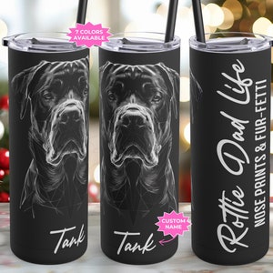 Personalized Rottweiler Dad 20oz Skinny Tumbler Gift With Custom Dog Name, Rottie Dad Life, Matte Finish Custom Pet Drinkware, Insulated Cup