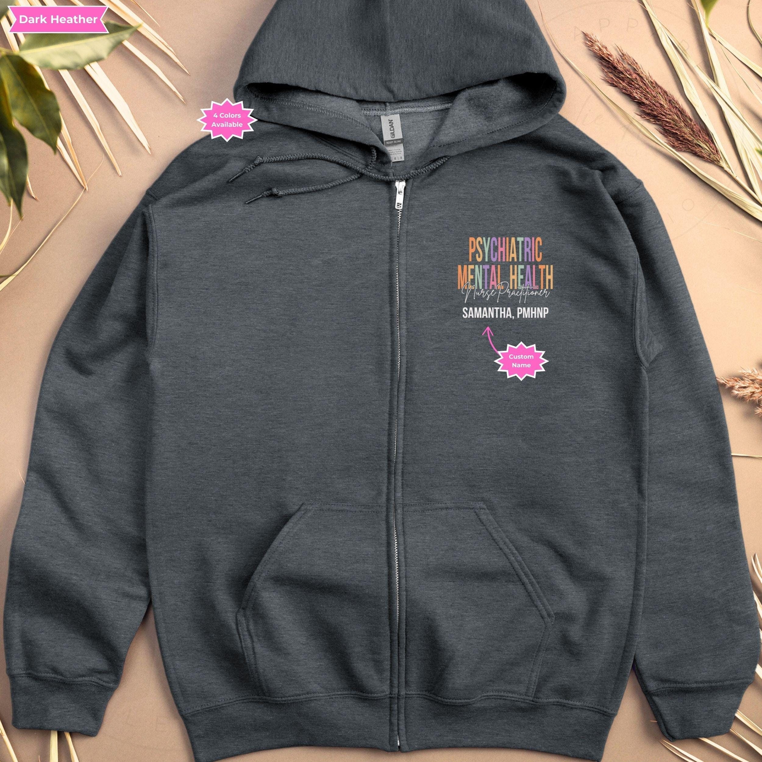 Personalized PMHNP Full Zip Hoodie: Psych Mental Health Nurse