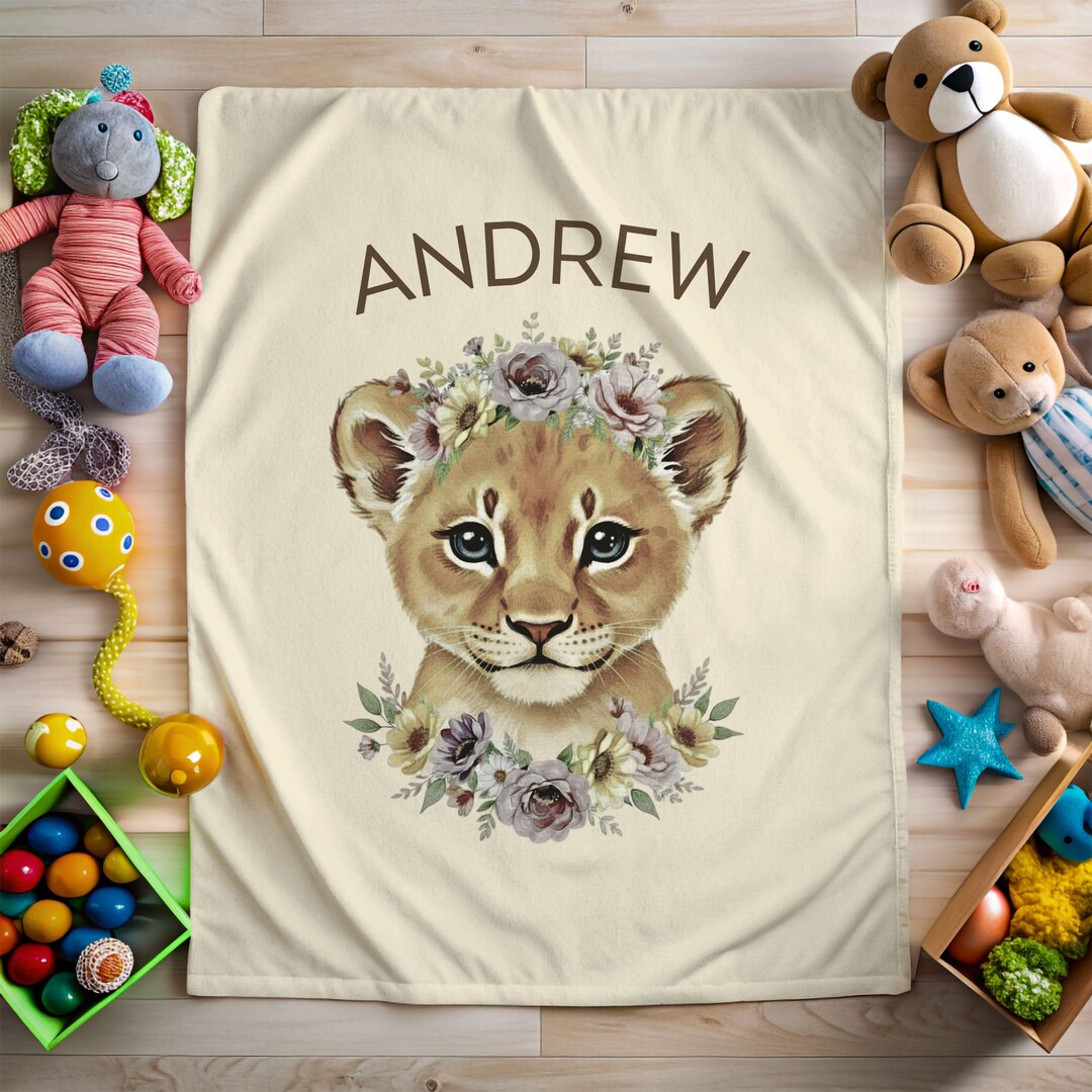 Lion Cub Personalized Name Blanket | Jungle Safari Nursery Décor ...
