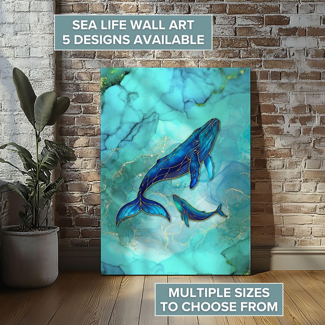 Humpback Whale Wall Art Canvas Print | Sea Life Decor Poster | Coastal ...