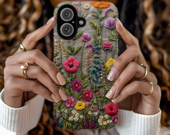 Floral Phone Case with Flower Embroidery Design, iPhone, Samsung, Google Pixel