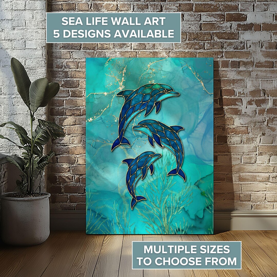 Dolphin Wall Art Canvas Print | Sea Life Decor Poster | Coastal Ocean ...