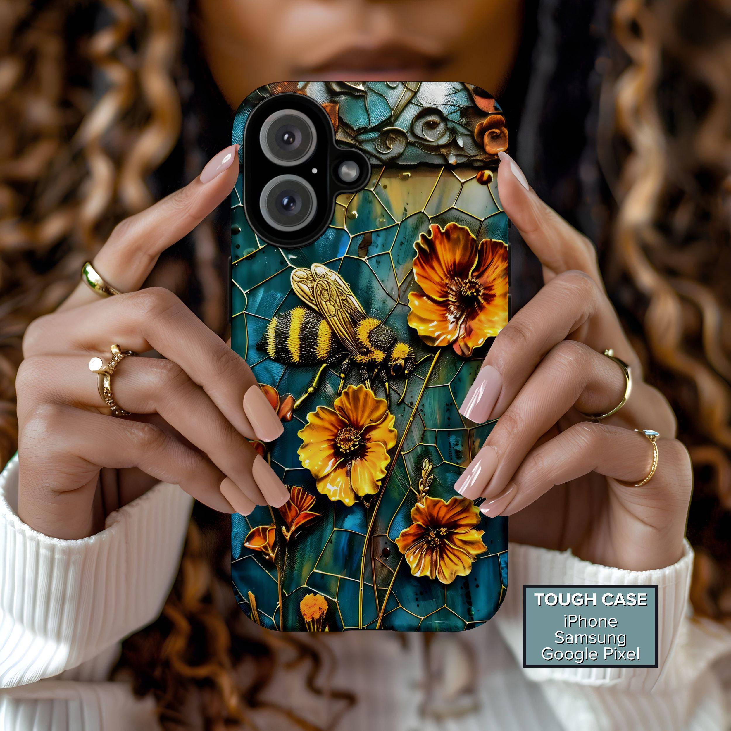 Bee Happy MagSafe iPhone Case - Honeybee & Flowers – Fancy Bands Custom iPhone Floral & Bee Crystal Case display picture 1